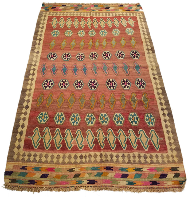 5'0" x 8'4"   Persian Vintage Qashqai Kilim Rug Angle View