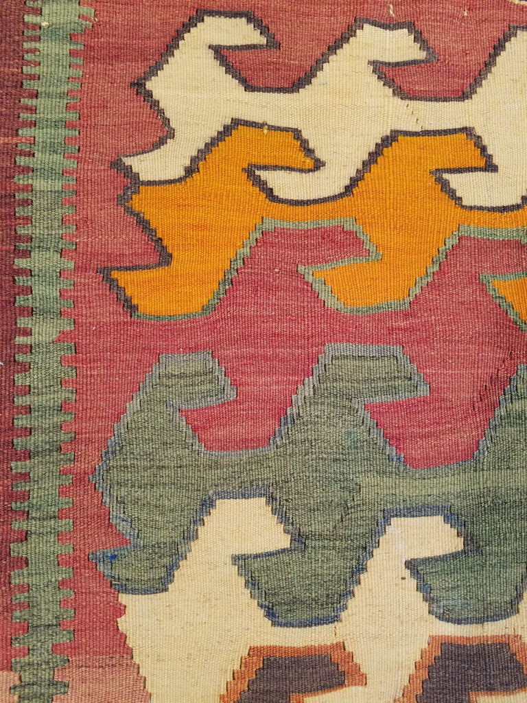 4'1" x 7'8"   Persian Vintage Qashqai Kilim Rug Angle View
