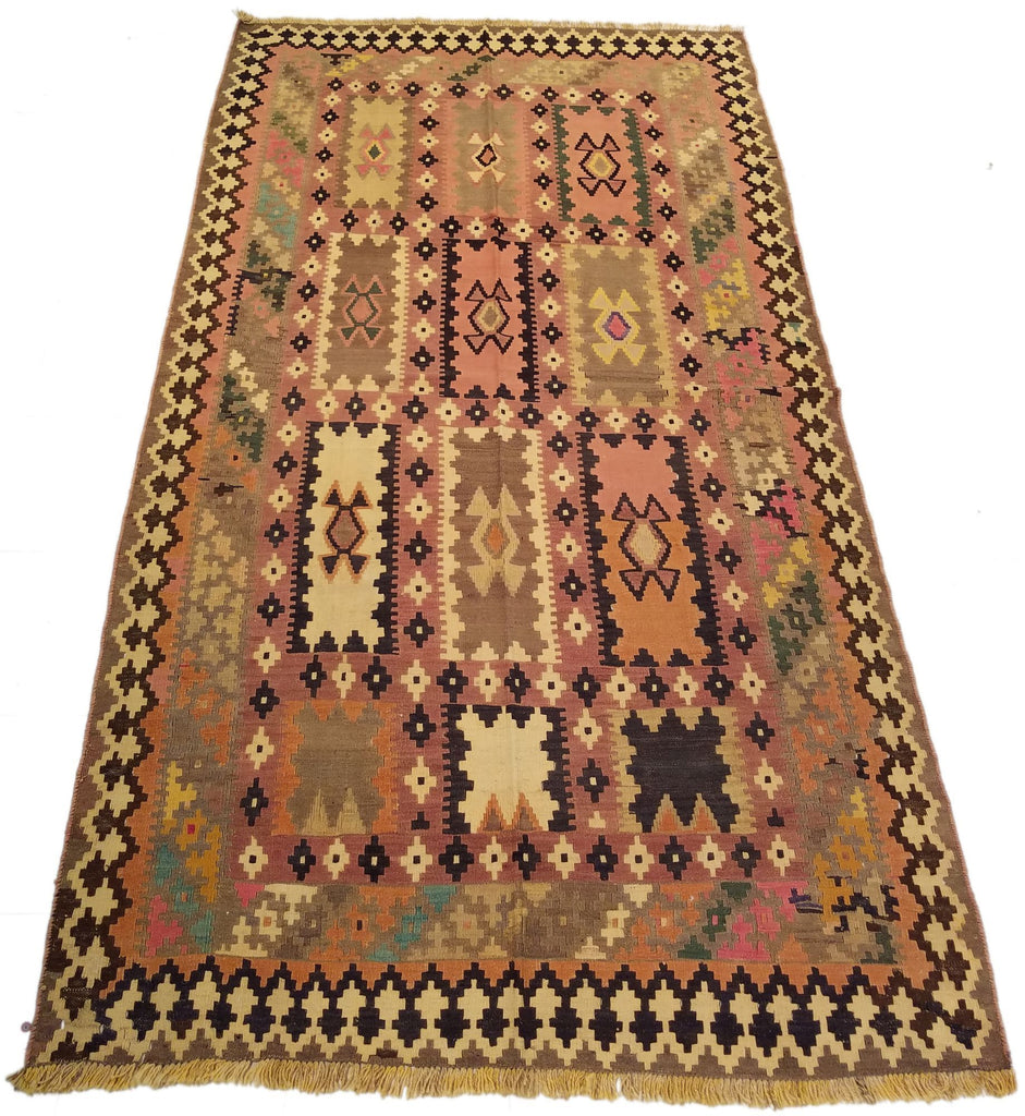 4'6" x 7'11"   Persian Vintage Qashqai Kilim Rug Angle View