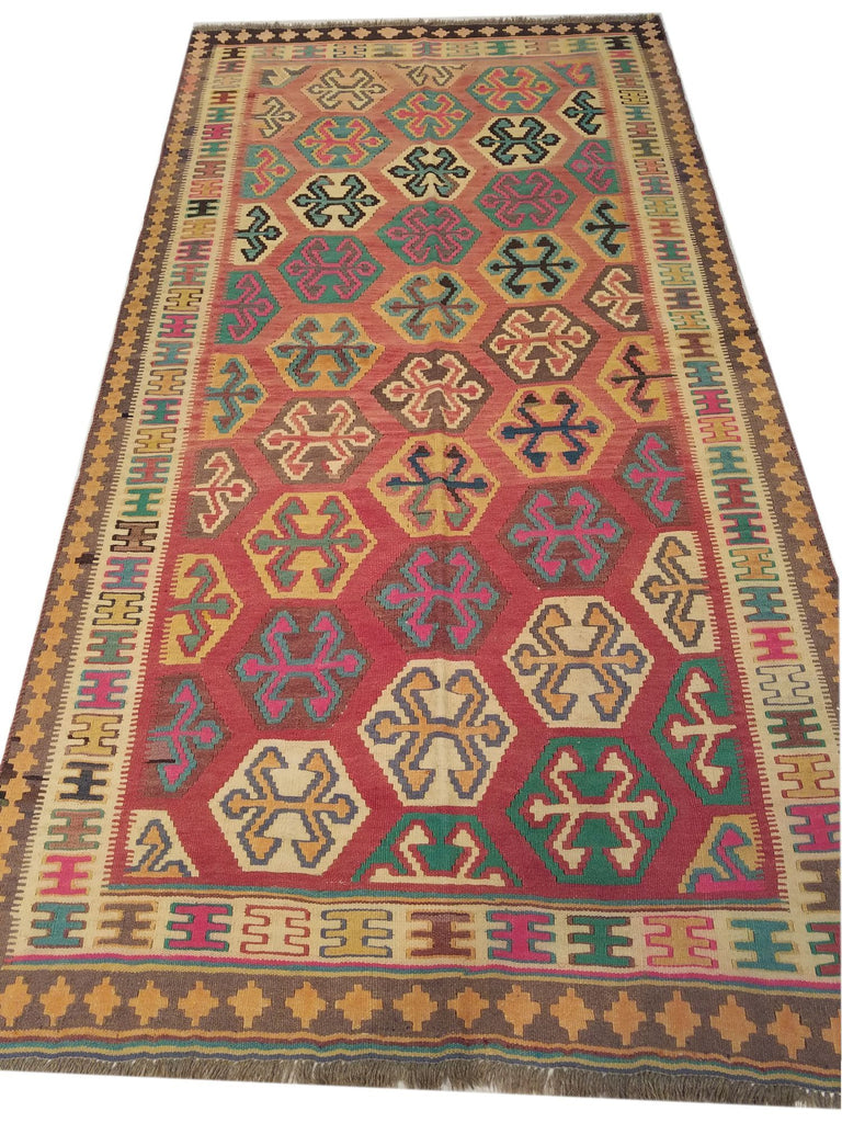 4'5" x 8'6"   Persian Vintage Qashqai Kilim Rug Angle View