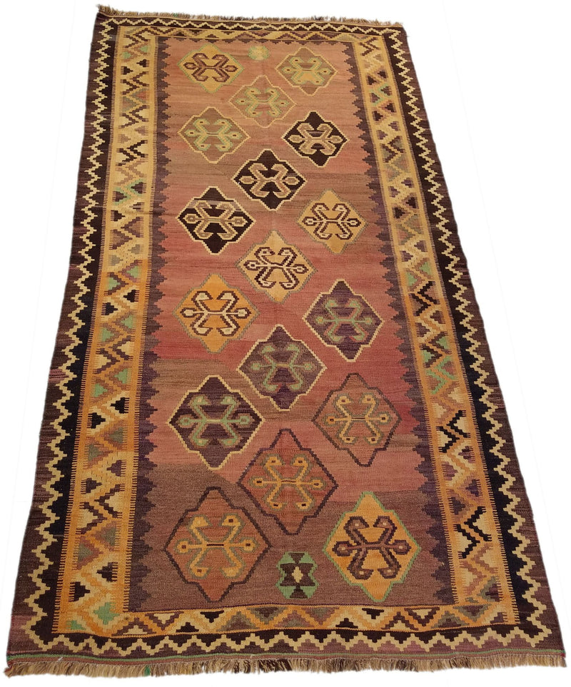 4'10" x 8'9"   Persian Vintage Qashqai Kilim Rug Angle View