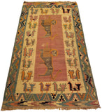 4'6" x 7'11"   Persian Vintage Qashqai Kilim Rug Angle View
