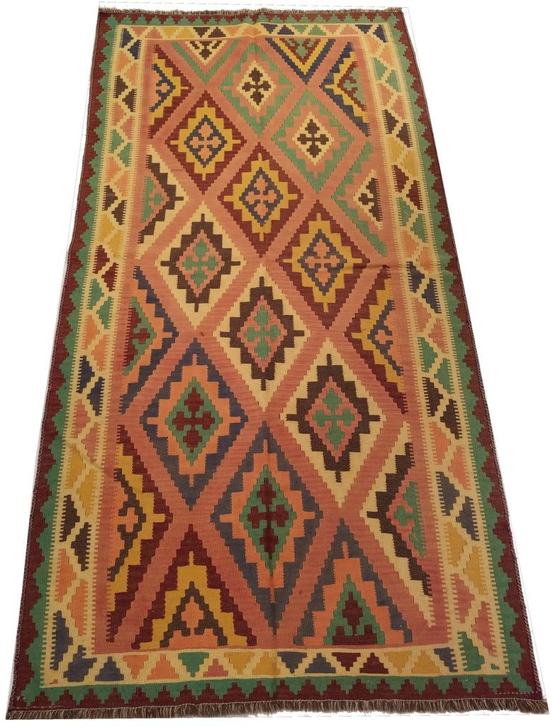 4'7" x 8'10"   Persian Vintage Qashqai Kilim Rug Angle View